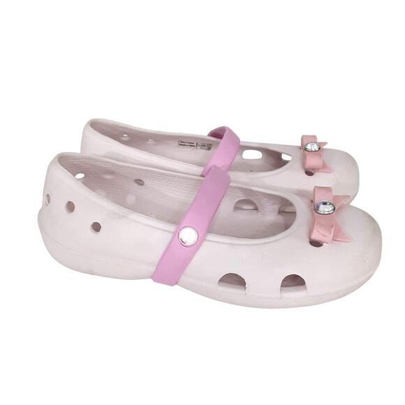 Crocs Keeley Embellished Flats Pink Bow Mary Janes Girls 12 Dress Shoes Ballet - Picture 3 of 8